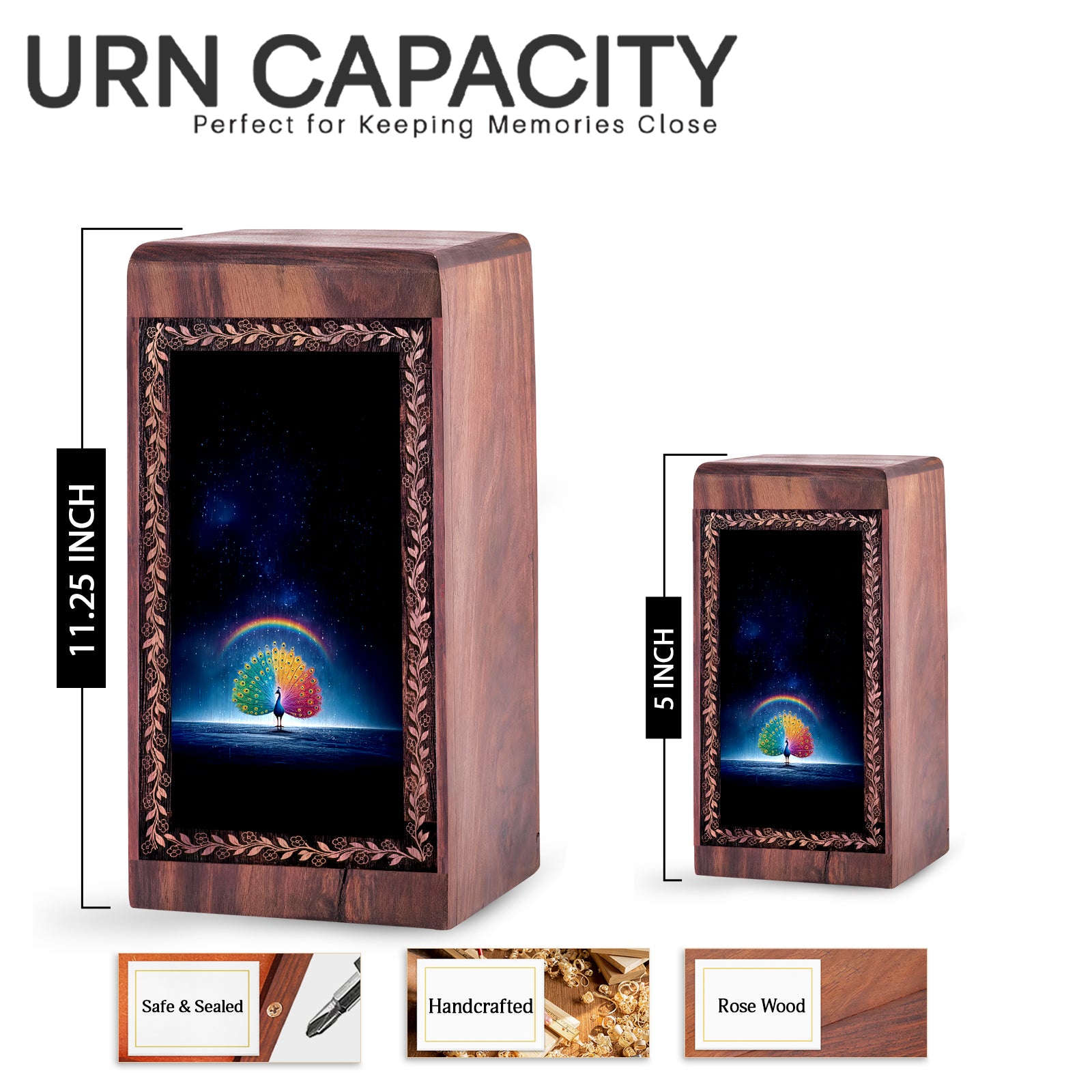 Cosmic Rainbow Peacock Urn – Luxury Galaxy Night Cremation Urn