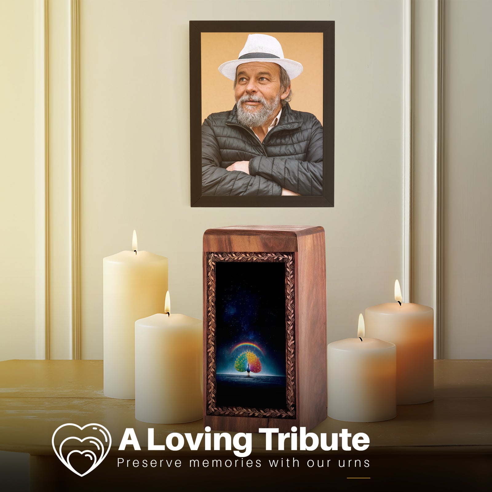 Cosmic Rainbow Peacock Urn – Luxury Galaxy Night Cremation Urn