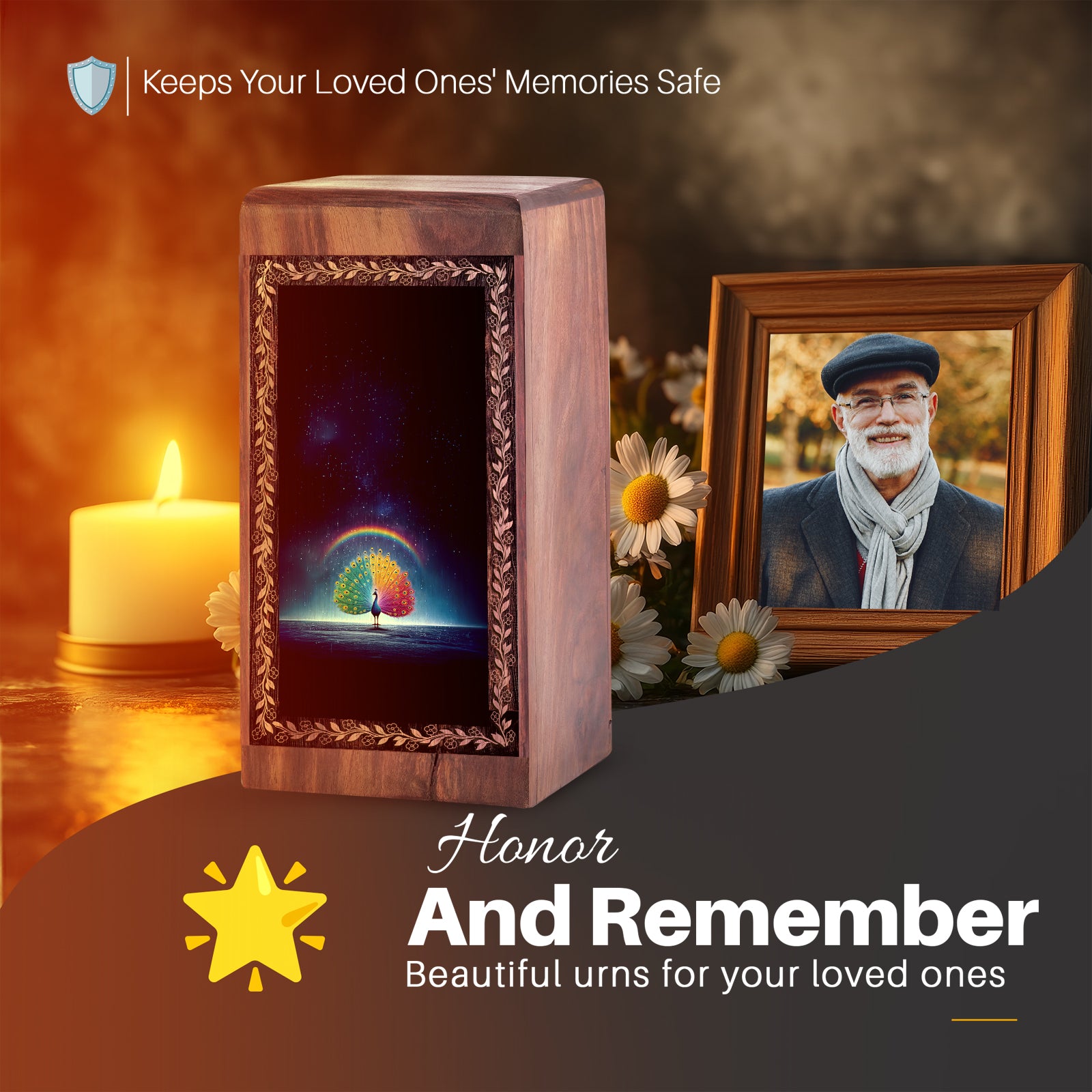 Cosmic Rainbow Peacock Urn – Luxury Galaxy Night Cremation Urn