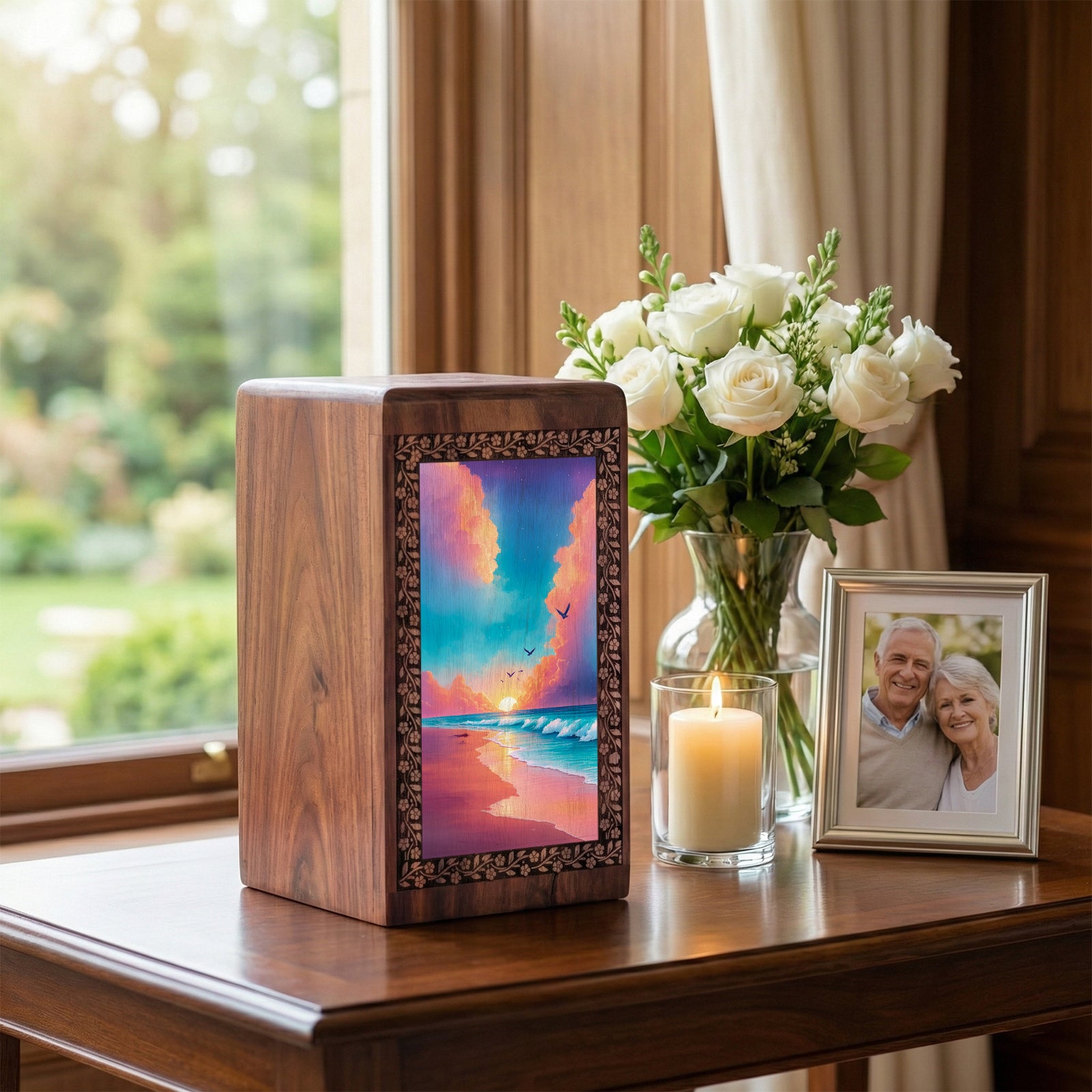 Peaceful Beach Memorial Wooden - Large Sized Urn Box For Adult Men