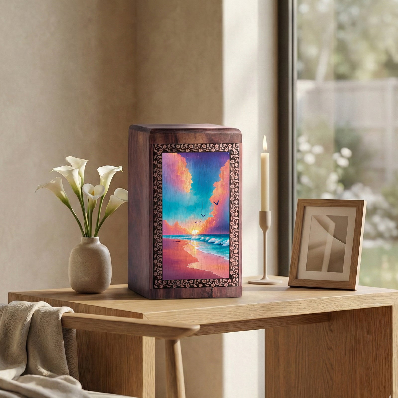 Peaceful Beach Memorial Wooden - Large Sized Urn Box For Adult Men