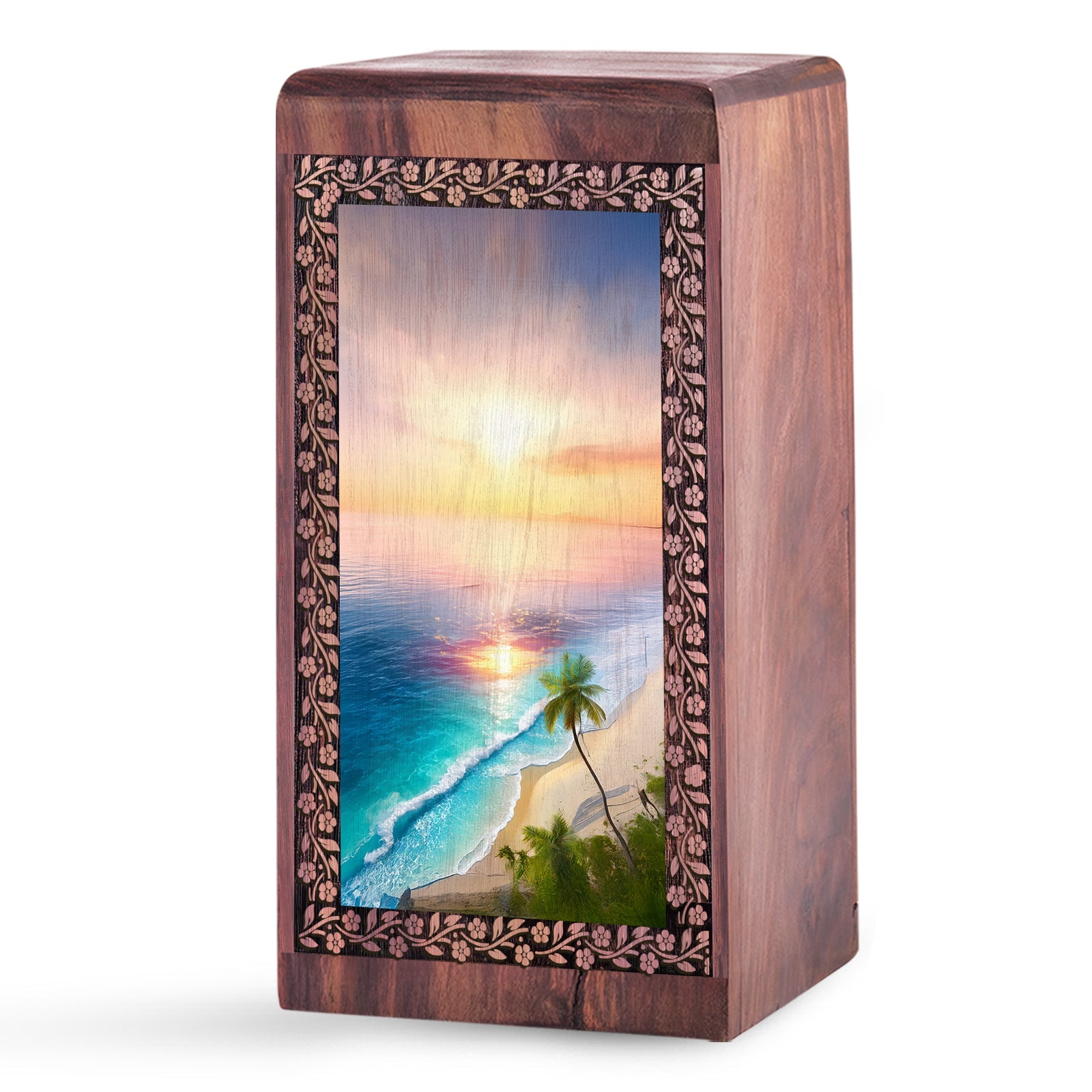Palm Trees Cremation Box For Adults - Sunset Funeral Wooden Urn For Women