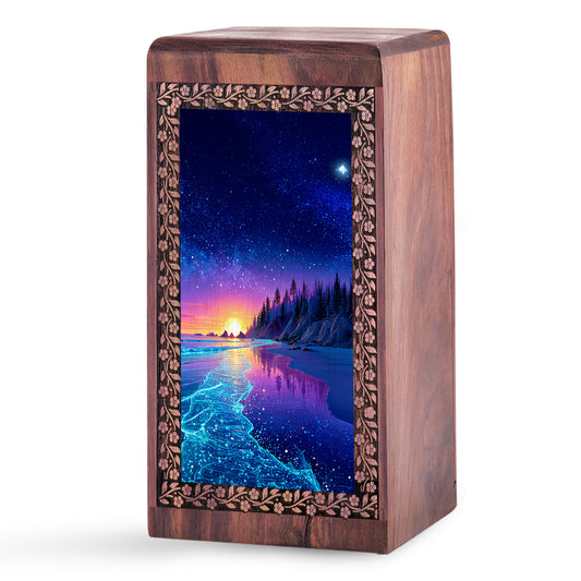 Purple Night Funeral Urn Box For Ashes - Beach Themed Urn For Adult Men & Women
