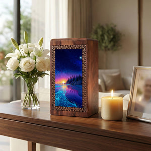 Purple Night Funeral Urn Box For Ashes - Beach Themed Urn For Adult Men & Women