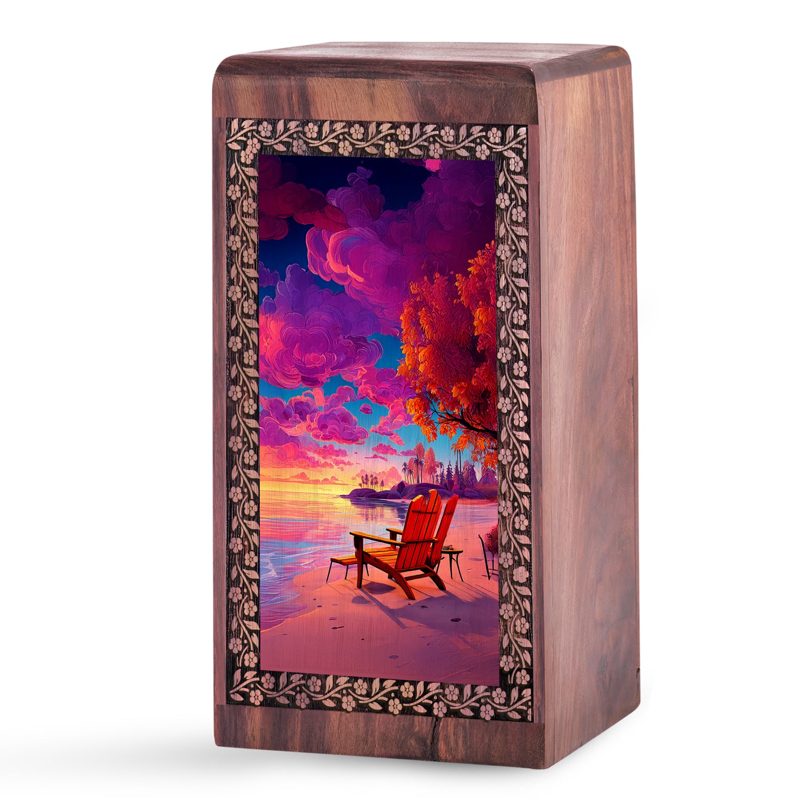 Beach Resting Place Urn - Pink Wooden Memorial Ashes Urn For Funeral Ashes