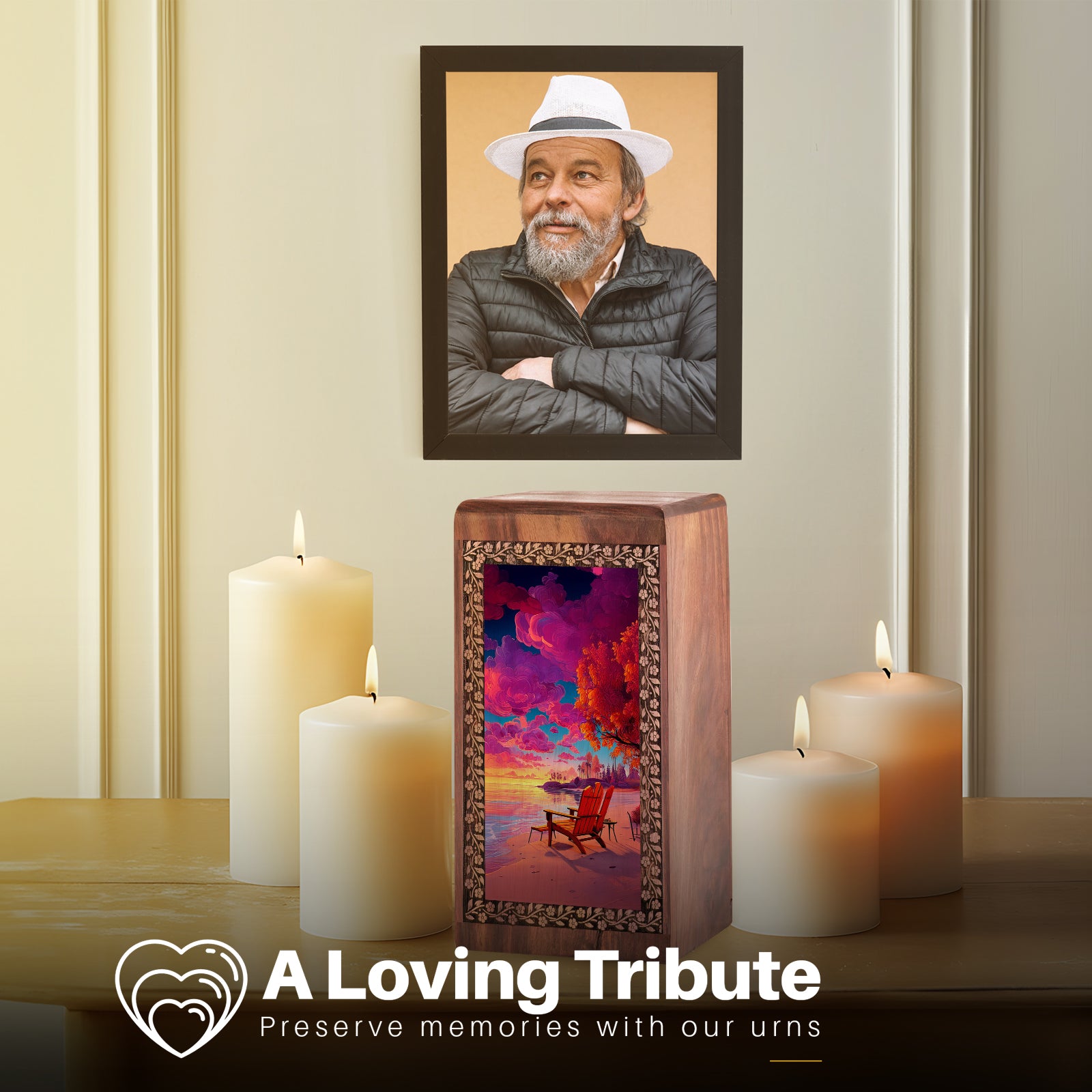 Beach Resting Place Urn - Pink Wooden Memorial Ashes Urn For Funeral Ashes