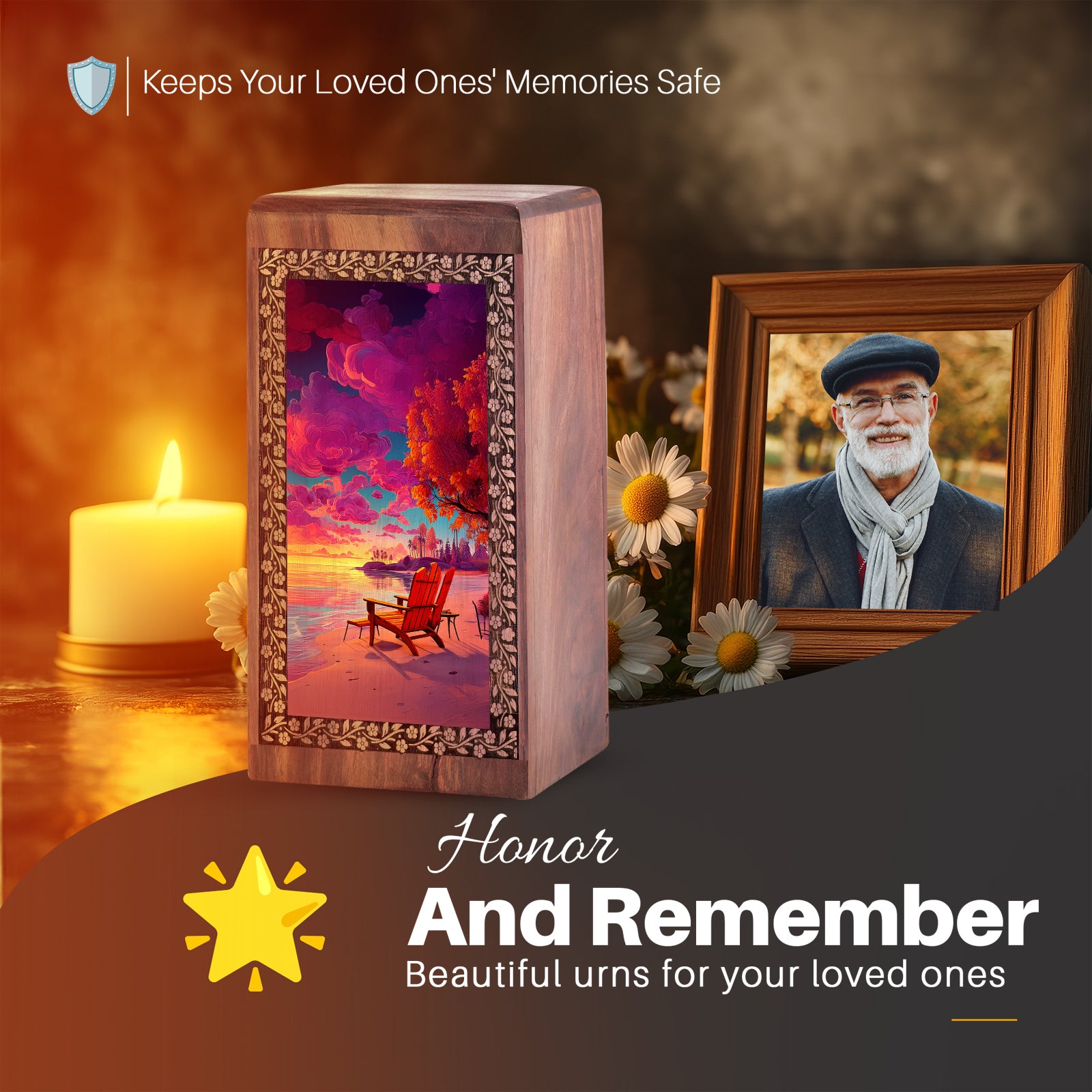 Beach Resting Place Urn - Pink Wooden Memorial Ashes Urn For Funeral Ashes