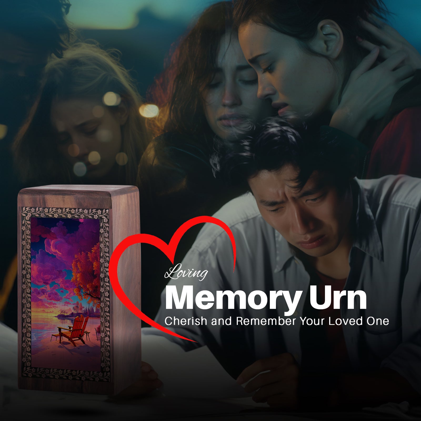 Beach Resting Place Urn - Pink Wooden Memorial Ashes Urn For Funeral Ashes