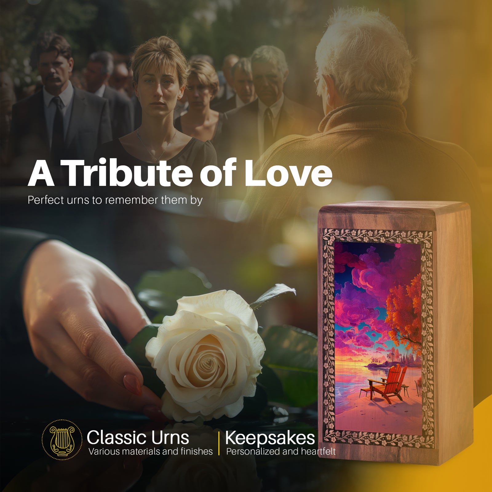 Beach Resting Place Urn - Pink Wooden Memorial Ashes Urn For Funeral Ashes