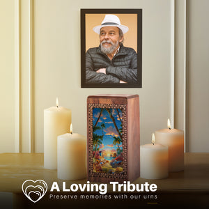Animated Beach Funeral Urn For Ashes - Seashell Wooden Memorial Urn For Ashes