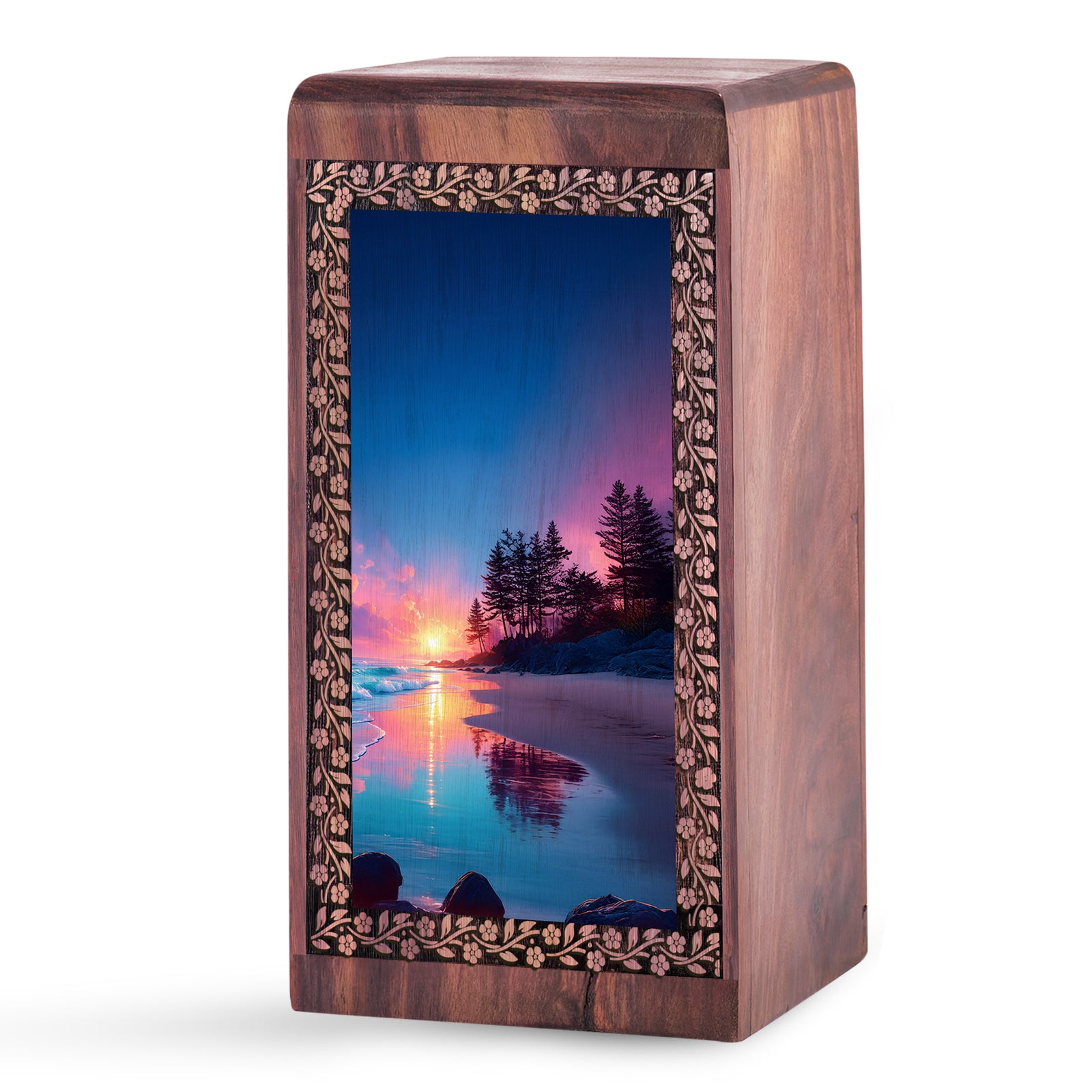 Seashore Memorial Urn For Ashes - Coastal Wooden Cremation Urn For Burial