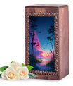 Beach Wooden Box Ashes Urn For Men - Pink Sunset Wooden Urn For Ashes