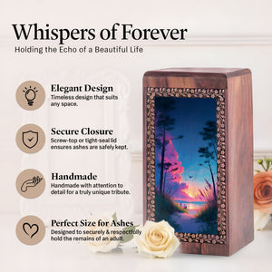 Beach Wooden Box Ashes Urn For Men - Pink Sunset Wooden Urn For Ashes