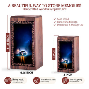 Car Wooden Keepshake For Human - Midnight Highway Theme Funeral For Mom & Dad