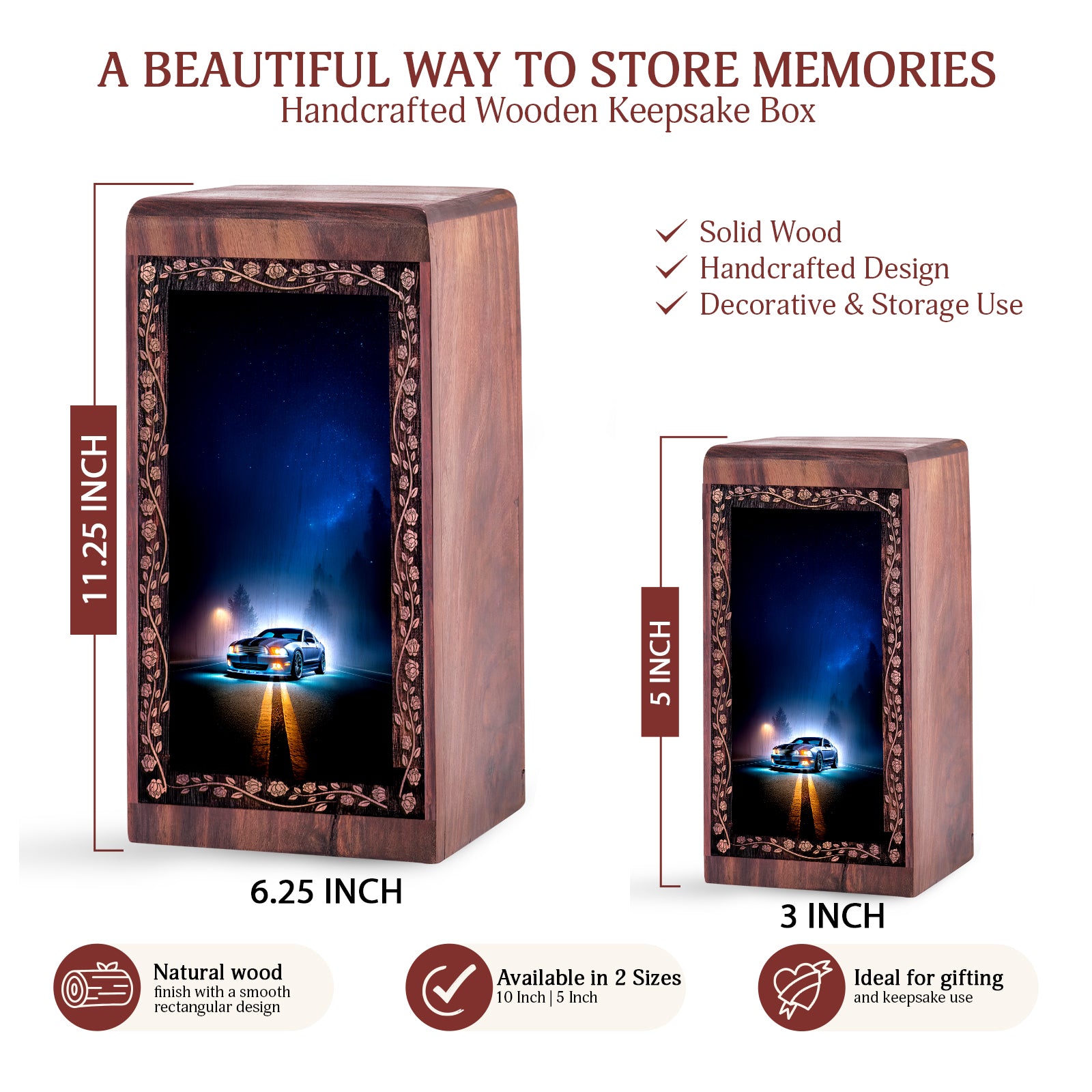Car Wooden Keepshake For Human - Midnight Highway Theme Funeral For Mom & Dad