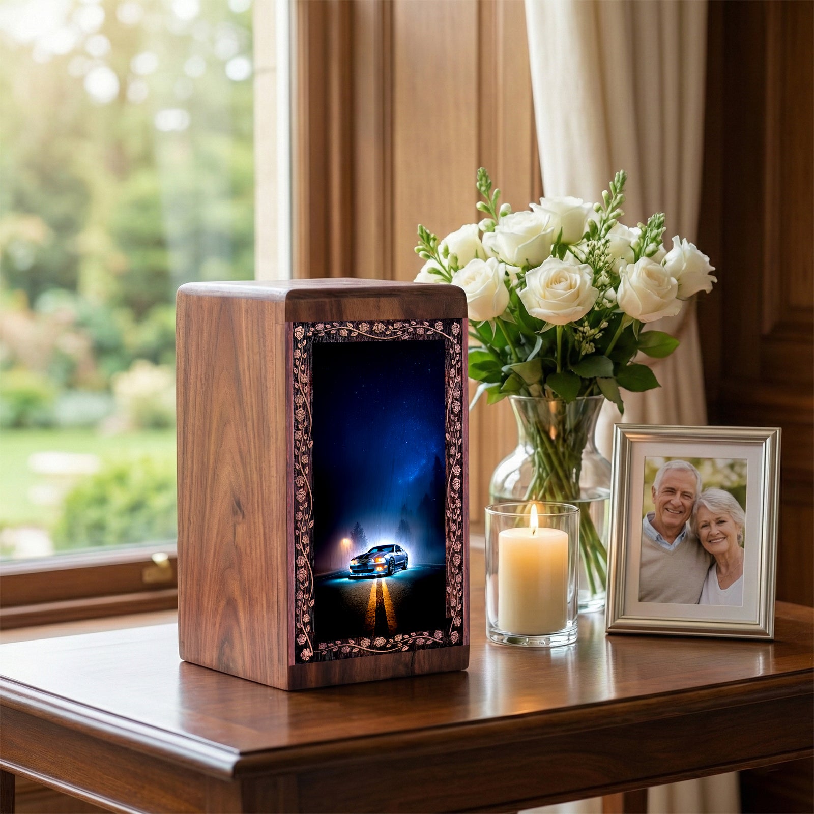 Car Wooden Keepshake For Human - Midnight Highway Theme Funeral For Mom & Dad