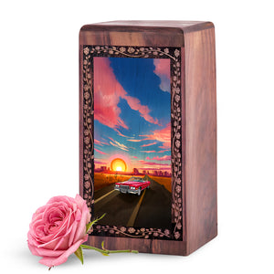 Vintage Modern Car Memorial Urn - Retro Desert Drive Theme Cremation Urn For Burial
