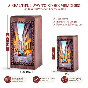 Luxury Car City Street Theme Funeral Urn - Rosewood Memorial Urn For Ashes