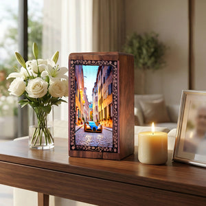 Luxury Car City Street Theme Funeral Urn - Rosewood Memorial Urn For Ashes