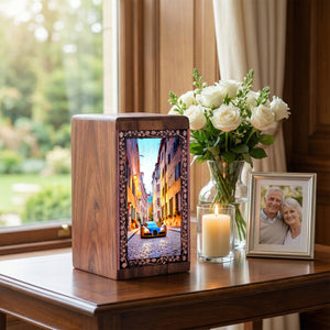 Luxury Car City Street Theme Funeral Urn - Rosewood Memorial Urn For Ashes