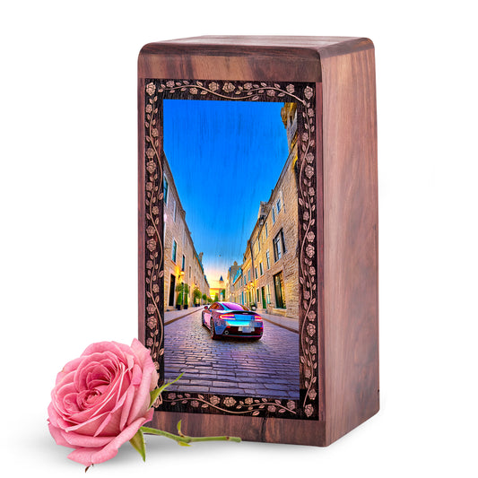 Premium Sports Car Theme Memorial Keepshake - Urns For Human Ashes Wooden Box