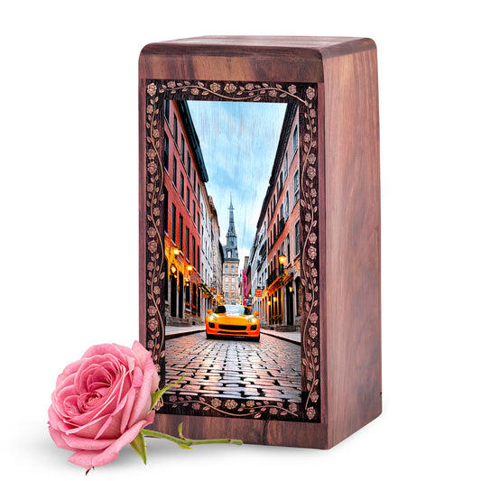 European Street Wooden Keepshake - Luxury Car Theme Memorial Cremation Urn