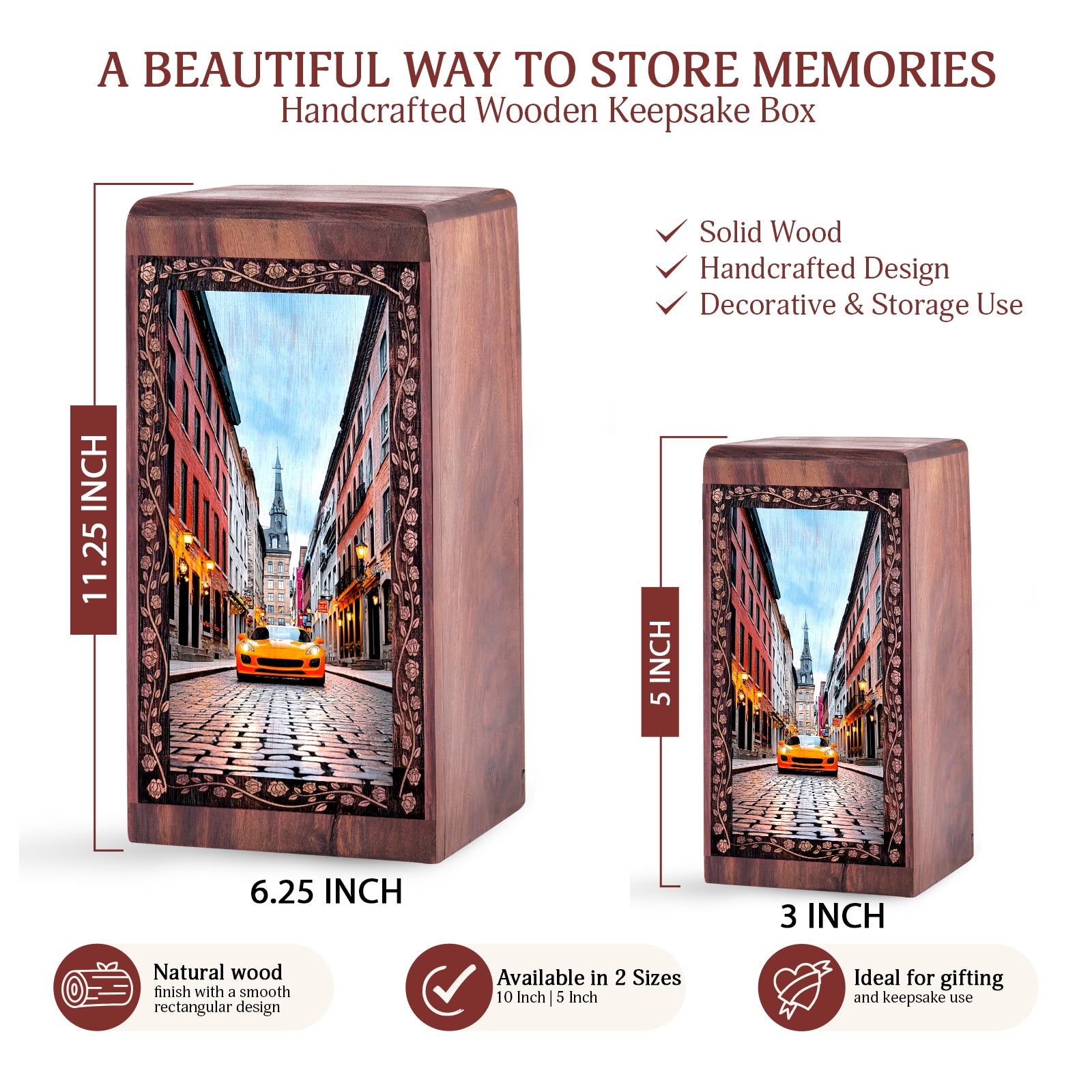 European Street Wooden Keepshake - Luxury Car Theme Memorial Cremation Urn