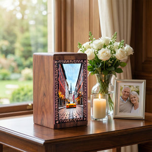 European Street Wooden Keepshake - Luxury Car Theme Memorial Cremation Urn