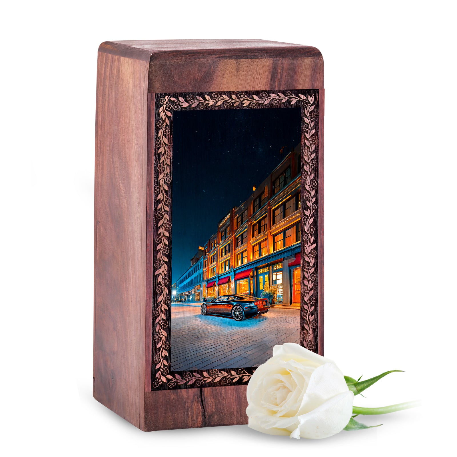 Night City Lights Theme Memorial Urn - Premium Car Funeral Urn For Ashes