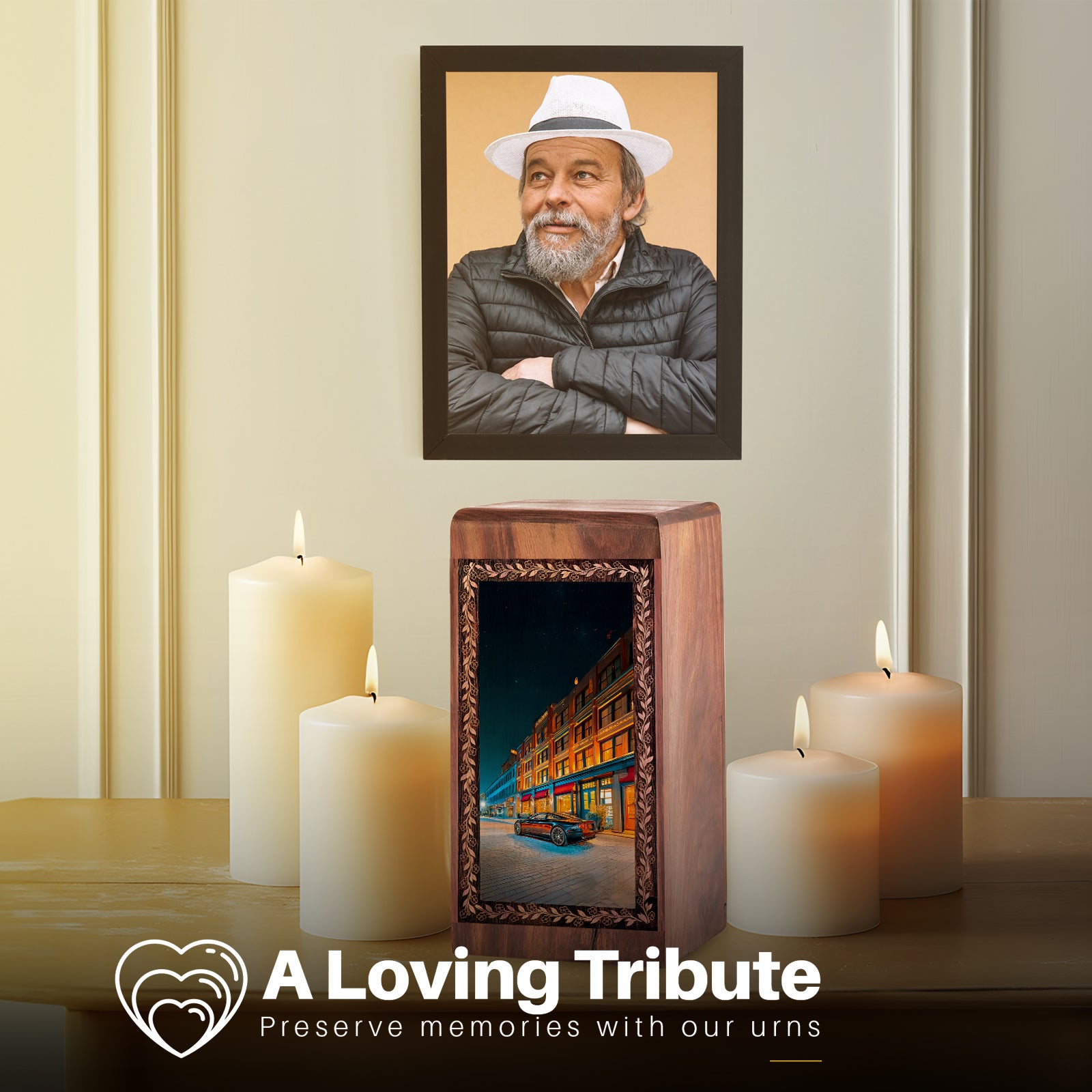 Night City Lights Theme Memorial Urn - Premium Car Funeral Urn For Ashes
