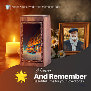 Night City Lights Theme Memorial Urn - Premium Car Funeral Urn For Ashes