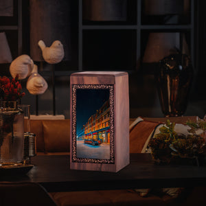 Night City Lights Theme Memorial Urn - Premium Car Funeral Urn For Ashes