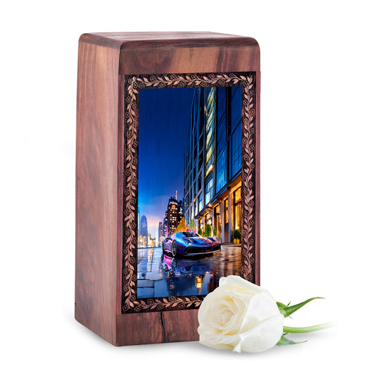 Sports Car Wooden Memorial Urn - Modern City Theme Cremation Urn Human Ashes