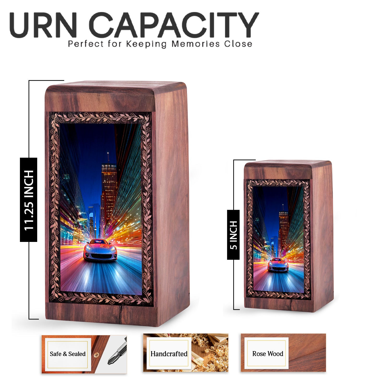 Neon Luxury Car Memorial Urn - Neon Urban Speed Theme Cremation Keepshake For Ashes
