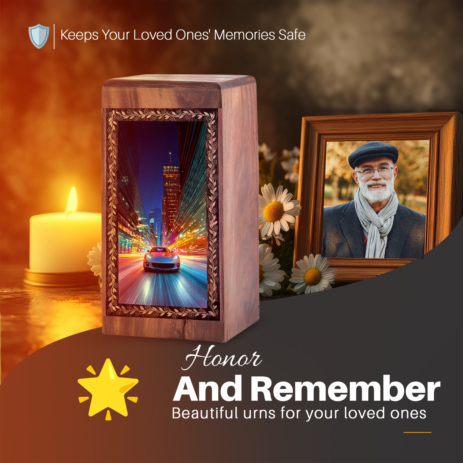 Neon Luxury Car Memorial Urn - Neon Urban Speed Theme Cremation Keepshake For Ashes