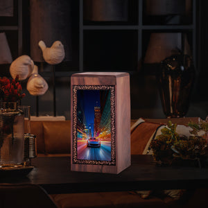 Neon Luxury Car Memorial Urn - Neon Urban Speed Theme Cremation Keepshake For Ashes