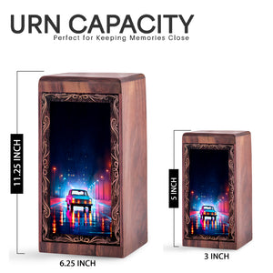 Car Wood Cremation Urn for Human Ashes – Night Theme Wooden Urn Box for Adult Male