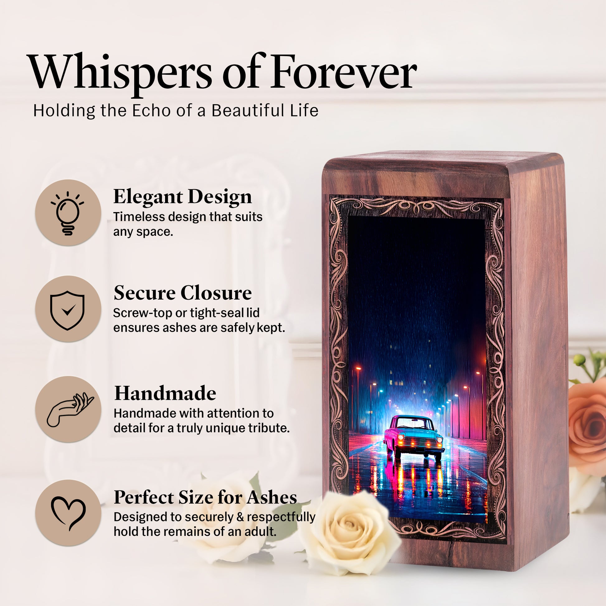 Car Wood Cremation Urn for Human Ashes – Night Theme Wooden Urn Box for Adult Male