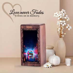 Car Wood Cremation Urn for Human Ashes – Night Theme Wooden Urn Box for Adult Male
