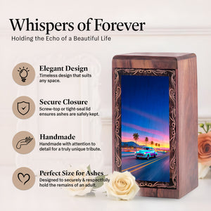Car Cremation Urns Wooden Box – Beach Sunset Theme Wood Urn for Ashes