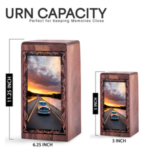 Vintage Car Memorial Urn For Ashes – Handmade Wooden Cremation Urn For Mom & Dad
