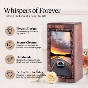 Vintage Car Memorial Urn For Ashes – Handmade Wooden Cremation Urn For Mom & Dad