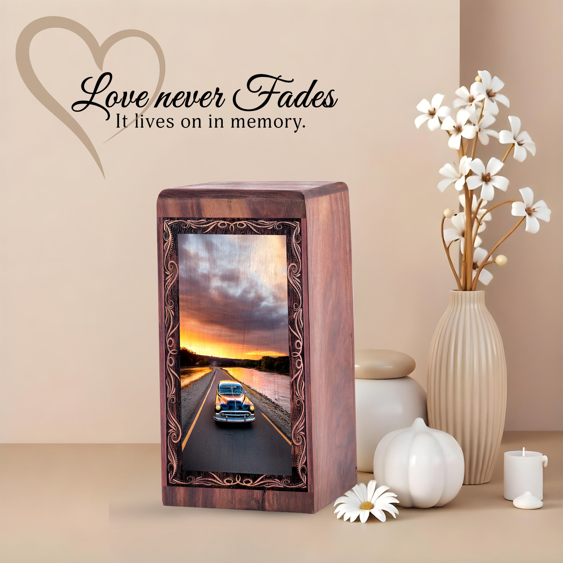 Vintage Car Memorial Urn For Ashes – Handmade Wooden Cremation Urn For Mom & Dad