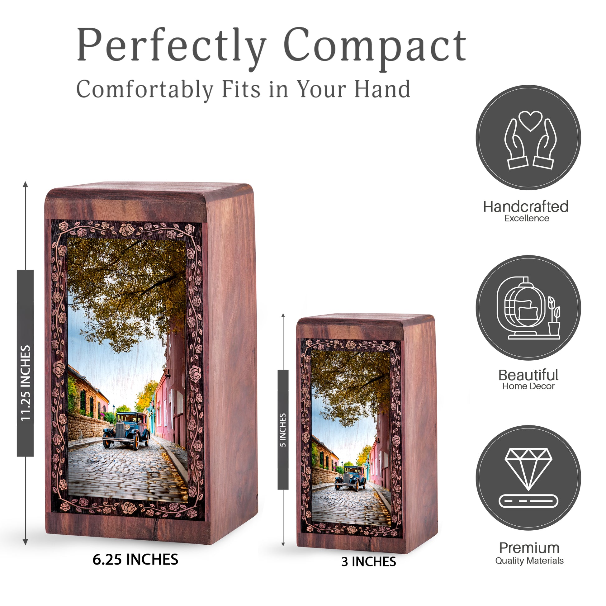 Artistic Car Wood Cremation Urn - Rustic Village Theme Memorial Urn For Burial