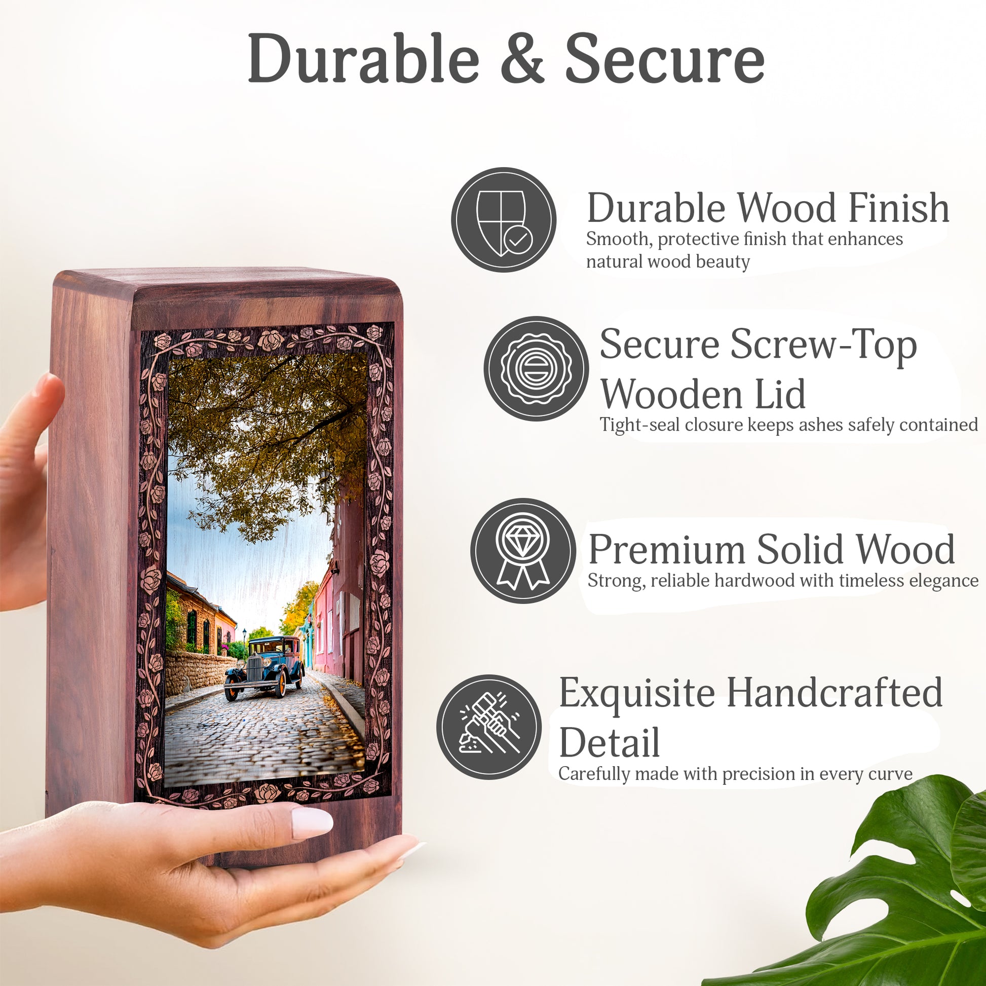 Artistic Car Wood Cremation Urn - Rustic Village Theme Memorial Urn For Burial