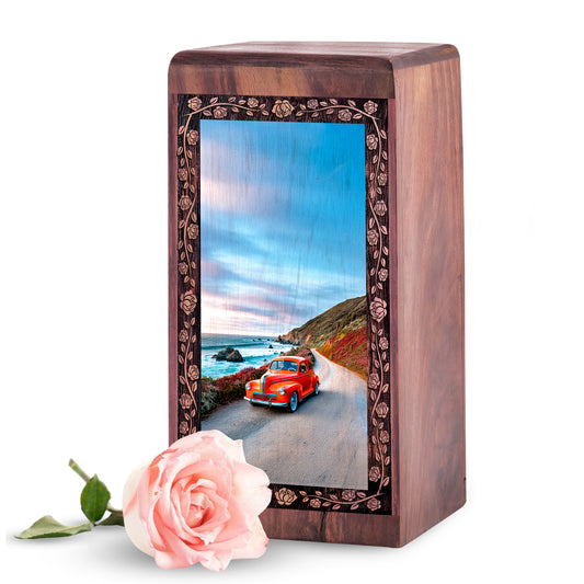 Ocean Long Drive Theme Funeral Urn – Car Large Wooden Box For Ashes