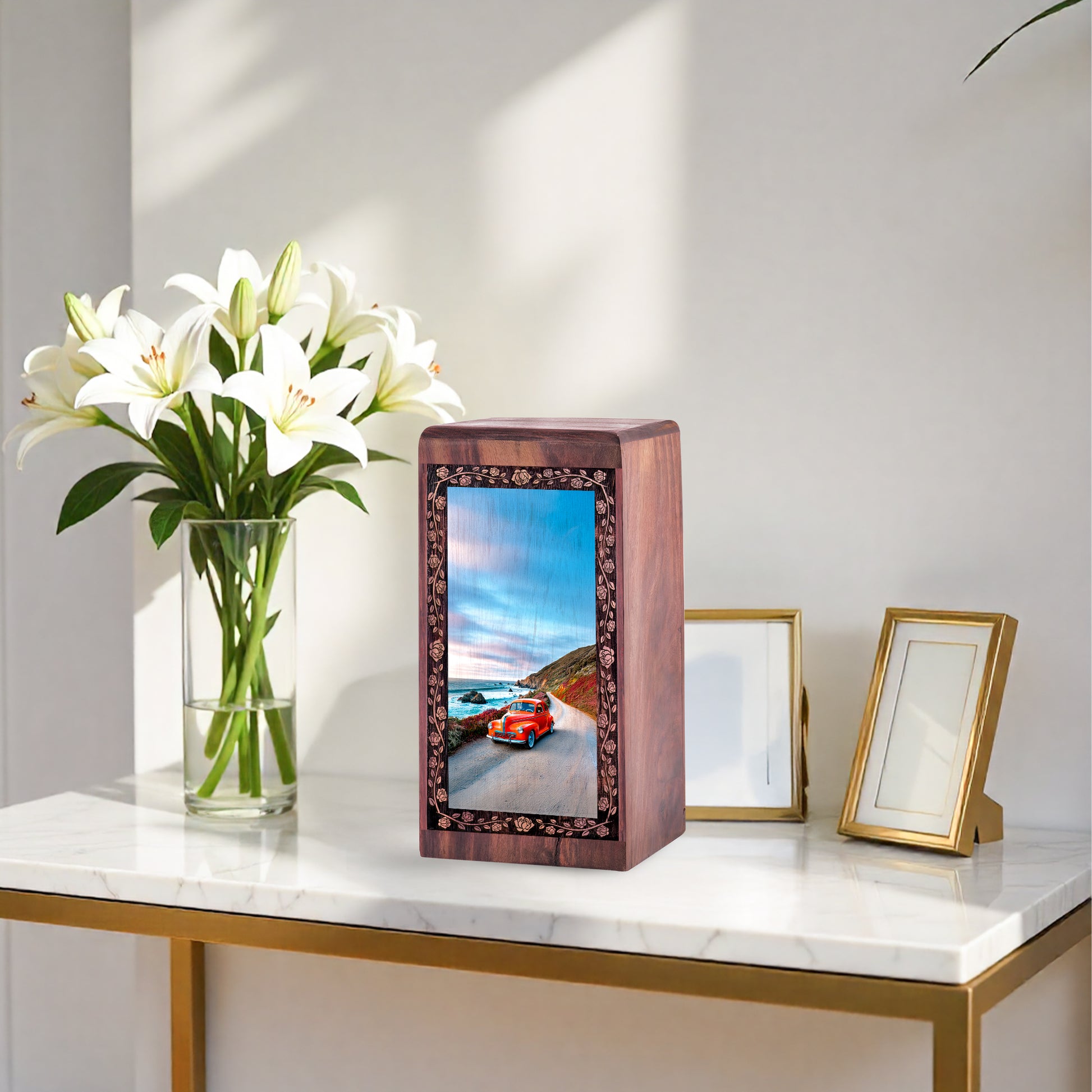 Ocean Long Drive Theme Funeral Urn – Car Large Wooden Box For Ashes