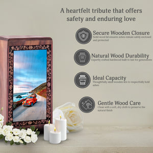 Ocean Long Drive Theme Funeral Urn – Car Large Wooden Box For Ashes