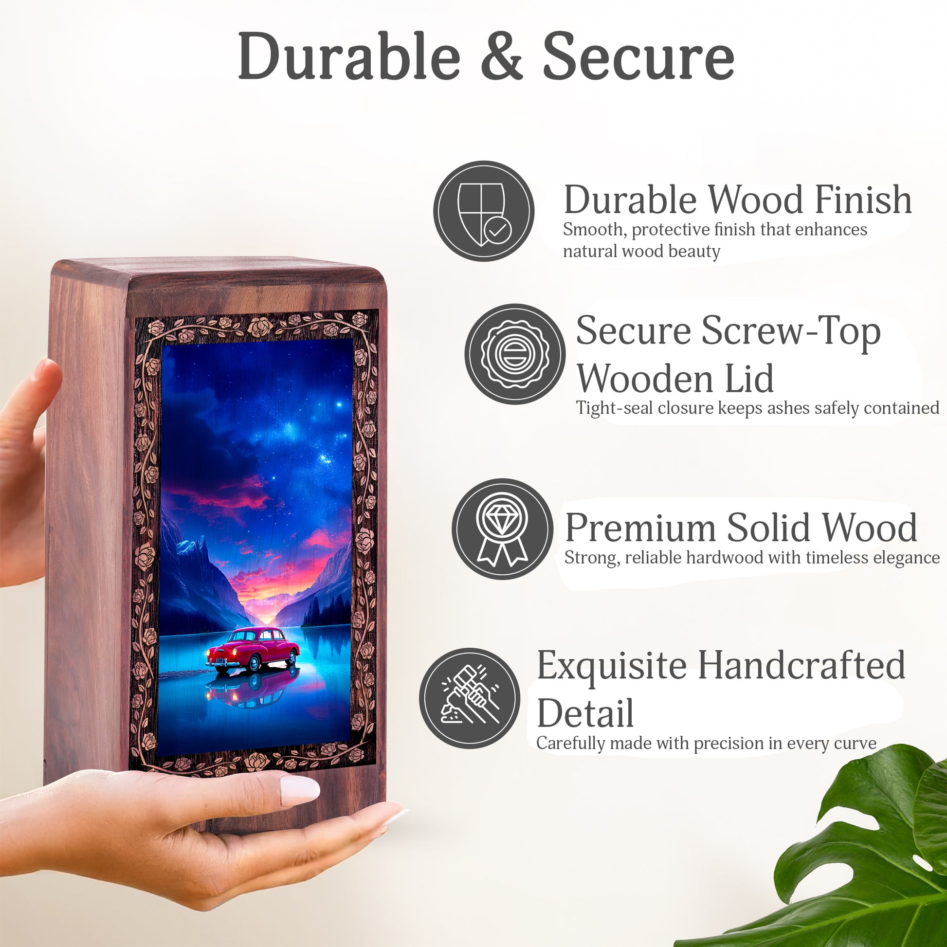 Galaxy Car Night Wooden Cremation Urn - Handmade Keepshake For Human Adults