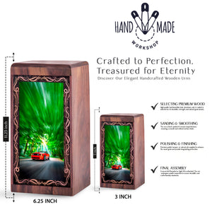 Red Sports Car Wooden Cremation Urn - Racing Car Theme For Burial Memorial